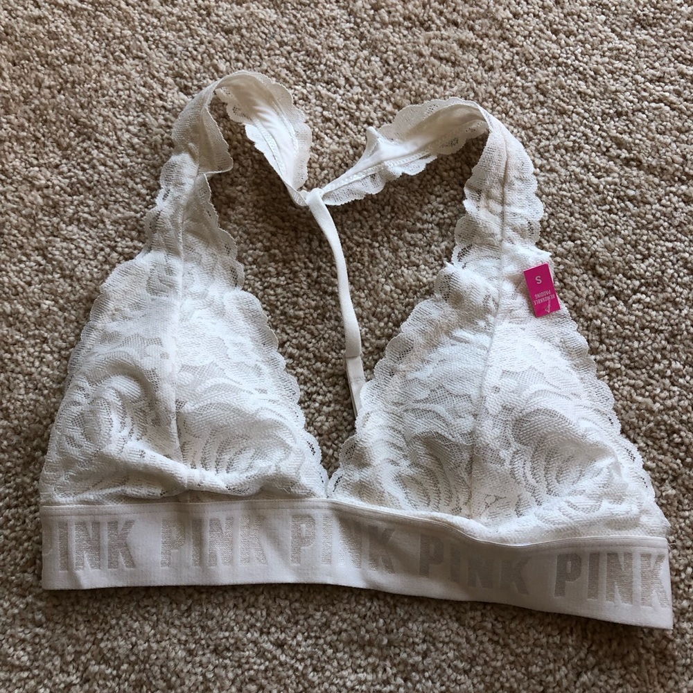 PINK cream lace bralette